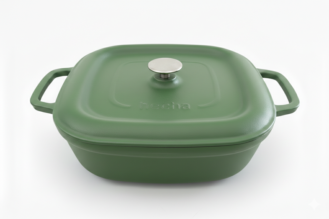 Hecha Ceramic Coated Shallow Casserole Pots with Lid 4 1/2qt