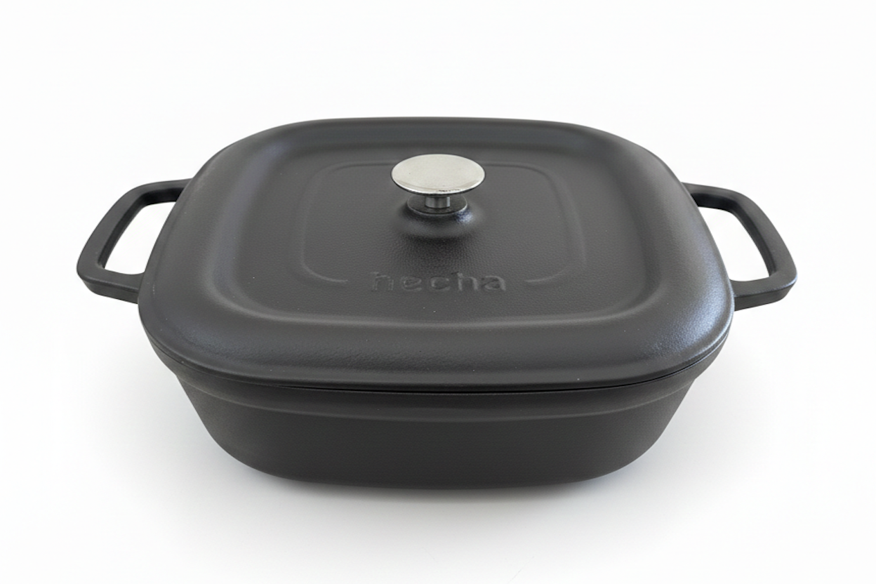 Hecha Ceramic Coated Shallow Casserole Pots with Lid 4 1/2qt