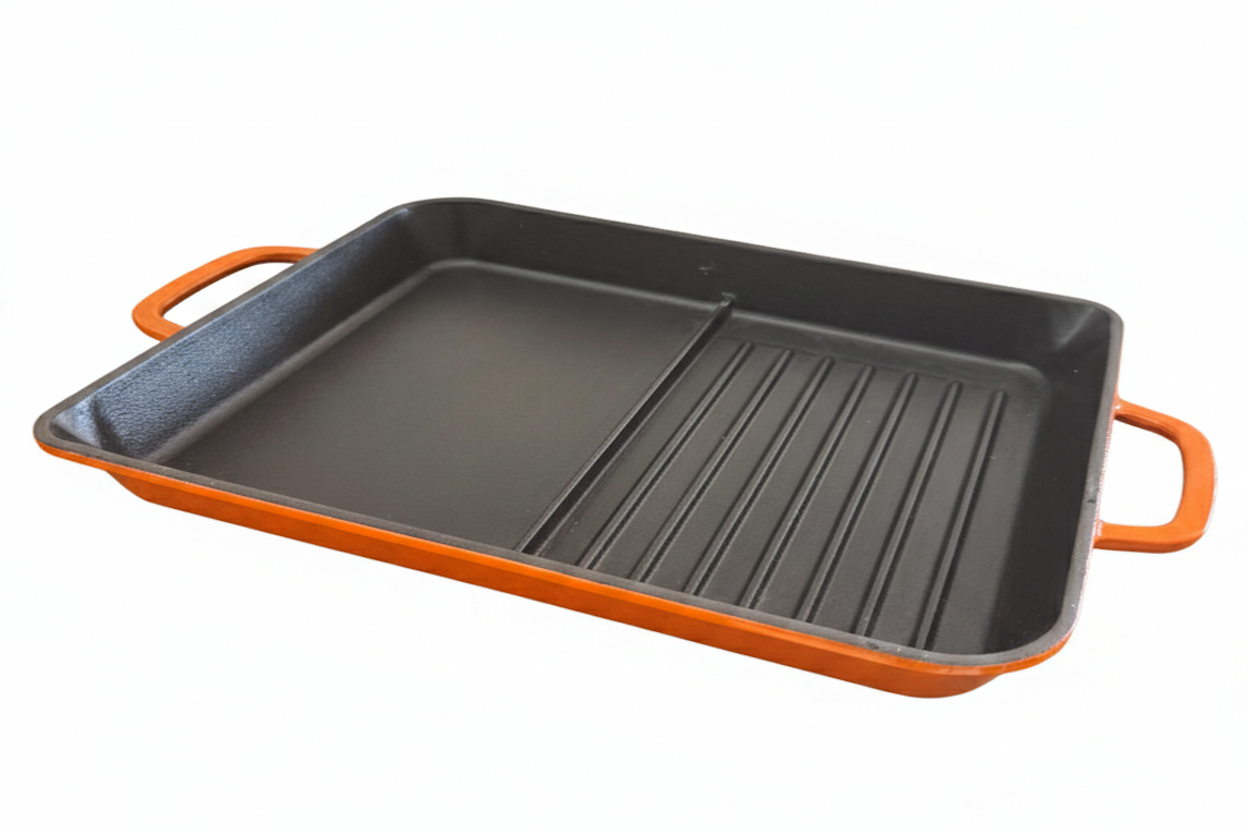 Hecha Enameled Cast Iron Hybrid Griddle Pans