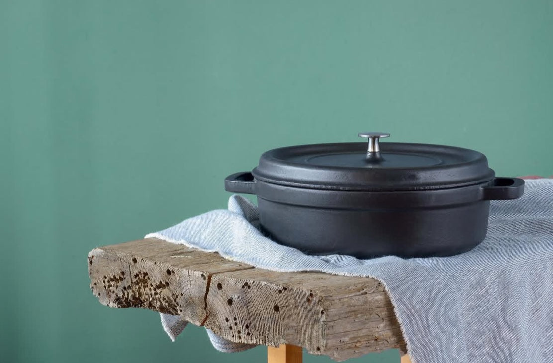 Hecha Enameled Cast Iron Round Shallow Dutch Ovens