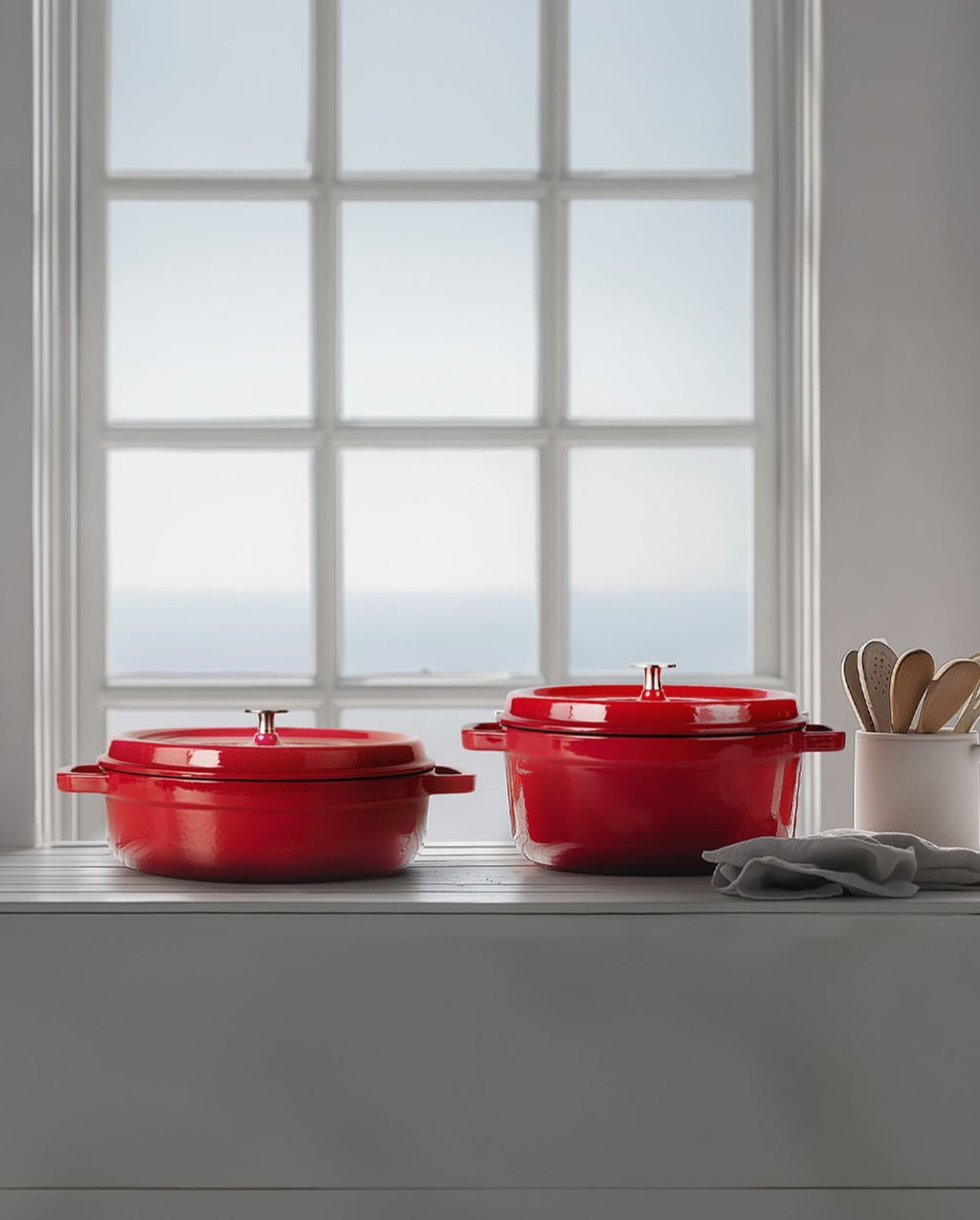 Hecha Enameled Cast Iron Round Shallow Dutch Ovens