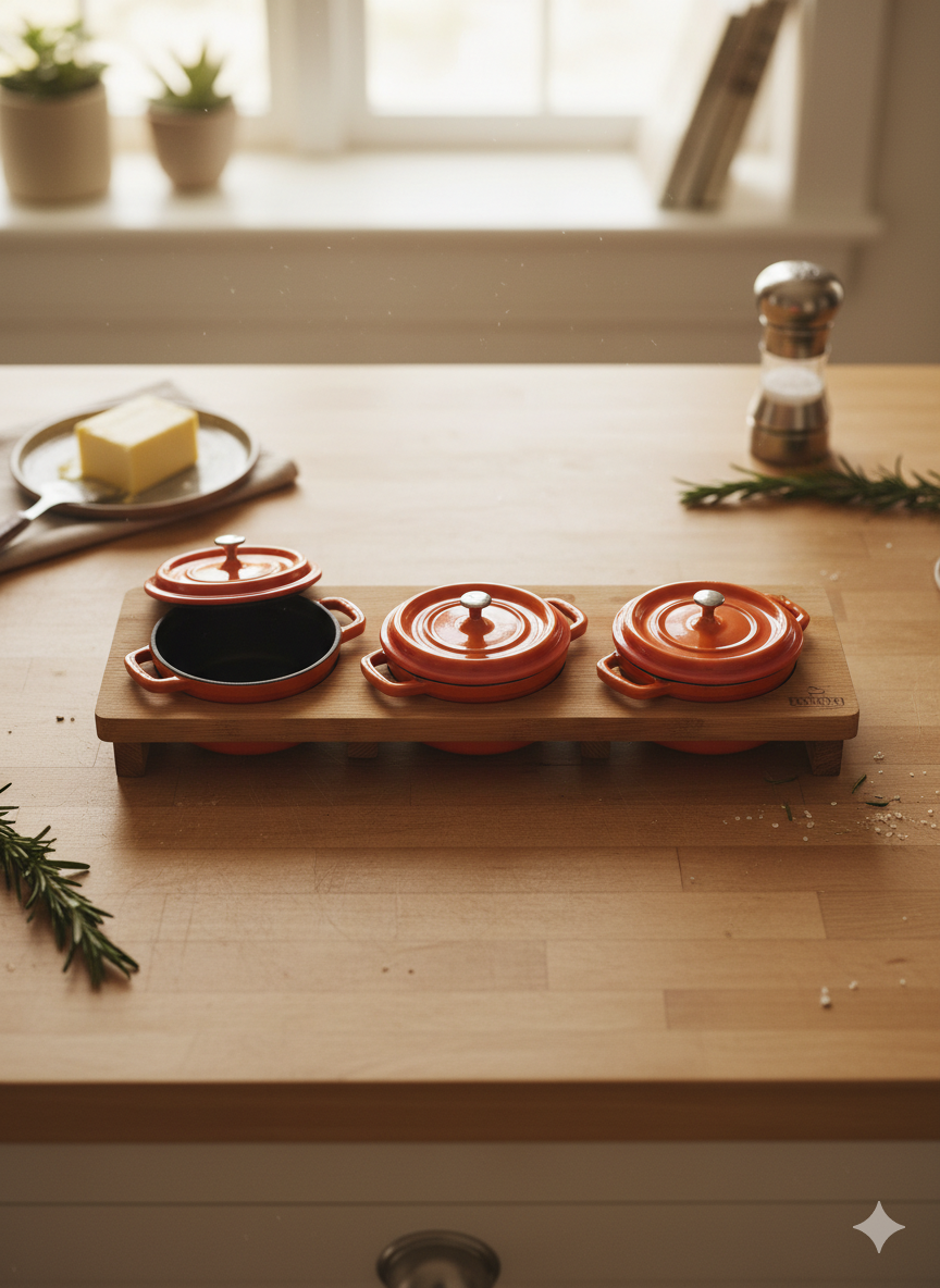Hecha Tabletop Wood Pot Stands for Mini Cocottes